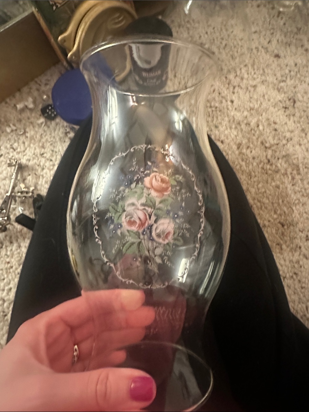 Small floral glass hurricane -9”